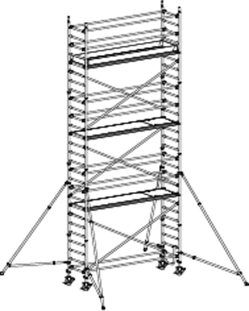 Fahrgerüst, Aluminium, mit Ausleger, Reichhöhe 8,40 m, Standhöhe 6,40 m, Gerüsthöhe 7,64 m, Gewicht 265,6 kg