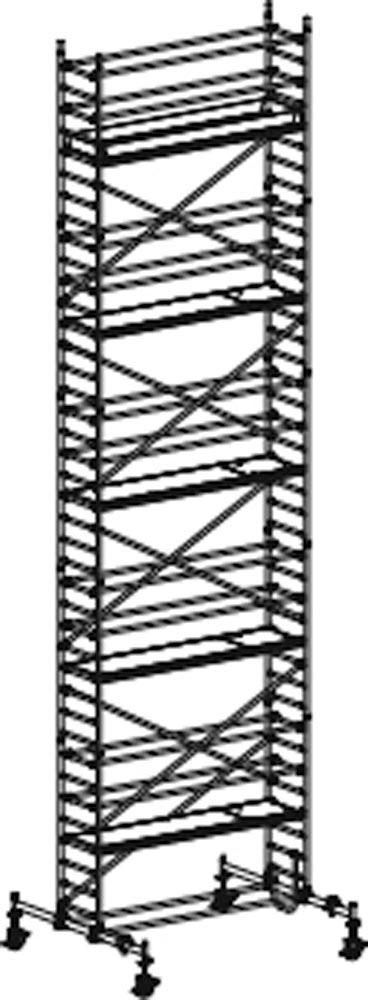 Fahrgerüst, Aluminium, mit Fahrtraverse, Reichhöhe 11,60 m, Standhöhe 9,60 m, Gerüsthöhe 10,82 m, Gewicht 424,2 kg